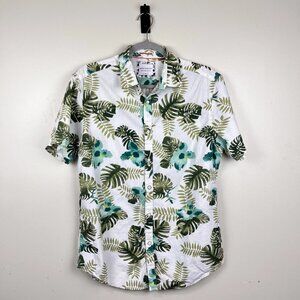 Ricky & Micky White and Green Hawaiian Short Sleeve Button Up Shirt | M